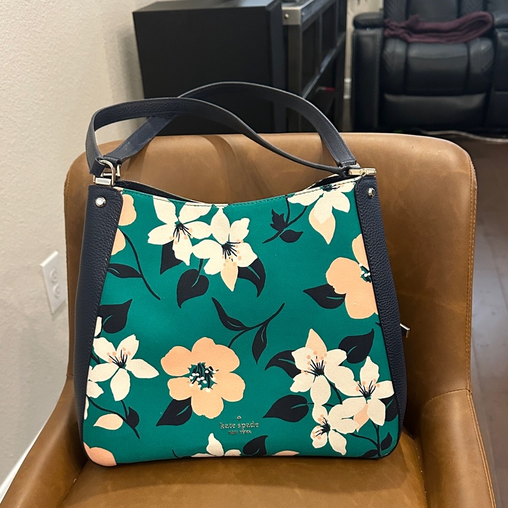 Kate Spade Green and Cream Floral Shoulder Bag
